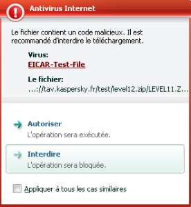 Rsultat d'un scan "archive temps rel" avant le tlchargement.